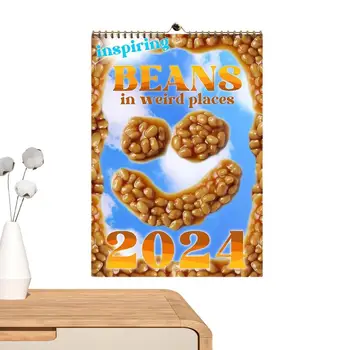 Забавен календар на боб в 2024 година, странно, грозно, смешно стенен календар, семеен planner, календар на боб в 2024 година, за любителите на боб 12