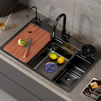 Кухненска мивка от неръждаема стомана 304, Голяма Единична мивка за измиване на зеленчуци, Комплект аксесоари за източване на купата за настаняване