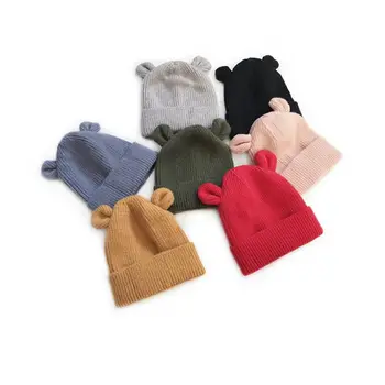 Зимна топла вязаная шапка с уши Мультяшного Мечка за деца, Вълнена Шапка, Шапка за момичета, Капор, детска шапчица