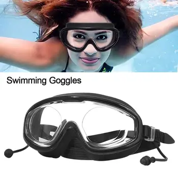 Очила за плуване на открито със защита от замъгляване, очила за гмуркане с широк преглед и затычками за уши за възрастни и младежи