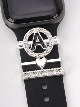 Сребърна гривна с букви, каишка за часовник, декоративно пръстен за Apple Watch, каишка силикон, декоративни бижута с кристали, аксесоари