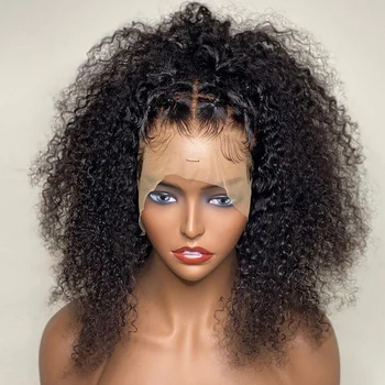 Бесклеевые 26-инчови дълга къдрава перуки черен цвят на дантели отпред за жени с предварително выщипанными коса за ежедневието, перуки за cosplay