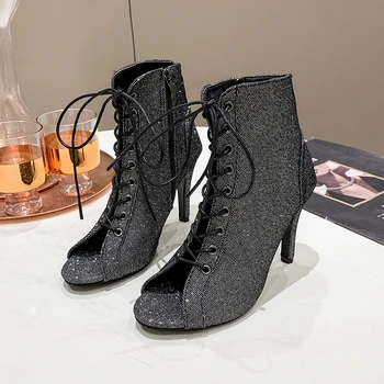Лято 2023, Нови модерни обувки с отворени пръсти, Женски ботуши на висок ток, Улични Елегантни ботуши с цип, обувки на тънък ток, Големи обувки