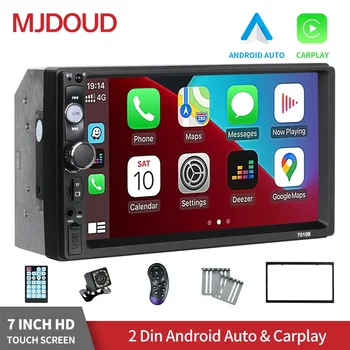 MJDOUD 2din Автомагнитола Apple Carplay със сензорен екран, както и екран, Автомобилна Мултимедийна Аудио система, стерео уредба, интелигентна система за Bluetooth