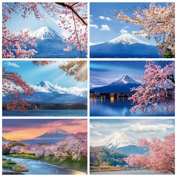 Фон за снимки от планината Фуджи в Япония, цъфтеж череша, дърво, пейзажа, портрета фон за фотография, фотографско студио
