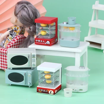 Куклена къща Мини-кухненски уреди, Микровълнова фурна кутия за готвене на пара Модел килер украса за куклен дом