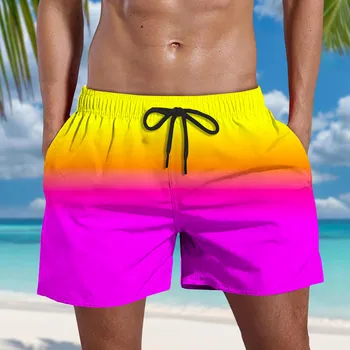 Мъжки съкратен плажни панталони, с наклон, модерни плажни шорти на съвсем малък с двоен джоб, летни панталони за почивка на плажа Алоха