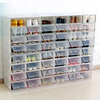 Държач за обувки Лек Прозрачен Полипропилен Пластмасови Штабелируемый Органайзер за обувки, за дома