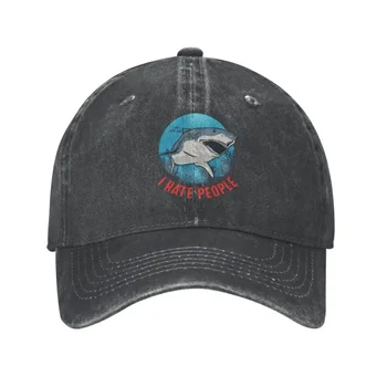 Модни памучен бейзболна шапка Shark Seaside I Hate People за мъже и жени, Регулируем Шапка за татко, защита от слънцето