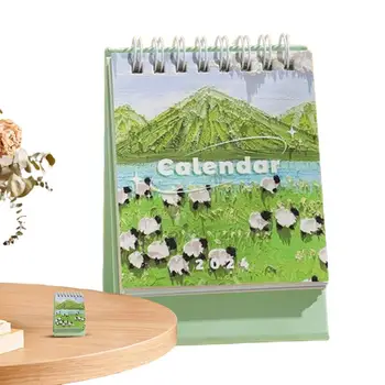 Настолен календар цветя в 2024 година, живопис, Цветен календар на 2024 година, сладък декоративен календар за домашно училище, малък месечен календар