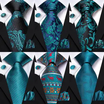Копринена вратовръзка Hi-Вратовръзка за мъжете и елегантен мъжки вратовръзка тюркоаз, квадратна родословни в джоба си, сватбени аксесоари за булката, на Едро, нов дизайнер