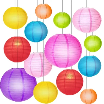 Цветните висящи фенери за празник средата на есента, Китайски кръгли хартиени фенери, топка за сватба, рожден Ден, домашен интериор, детската душа